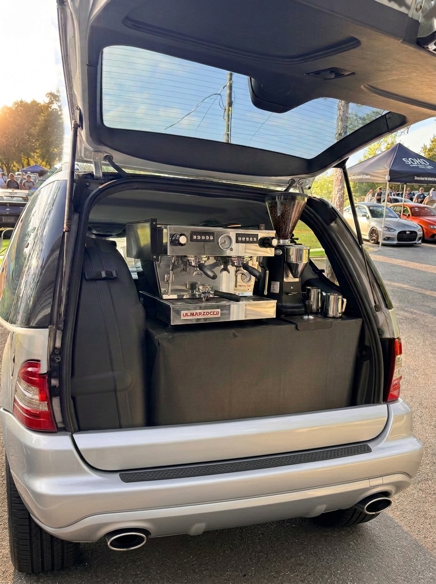The real Fuel Coffee Haus coffee lab build in the back of our ML55 AMG